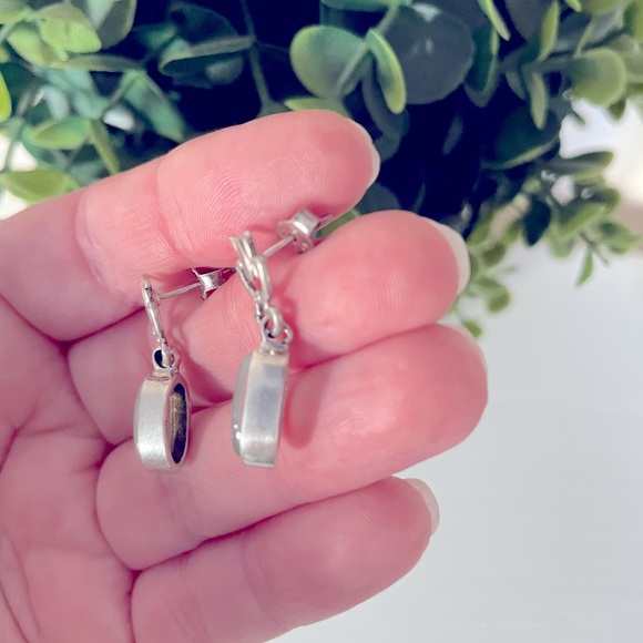 Vintage Natural Jadeite Jade 925 Sterling Silver Dangle Stud Earrings - Picture 2 of 4